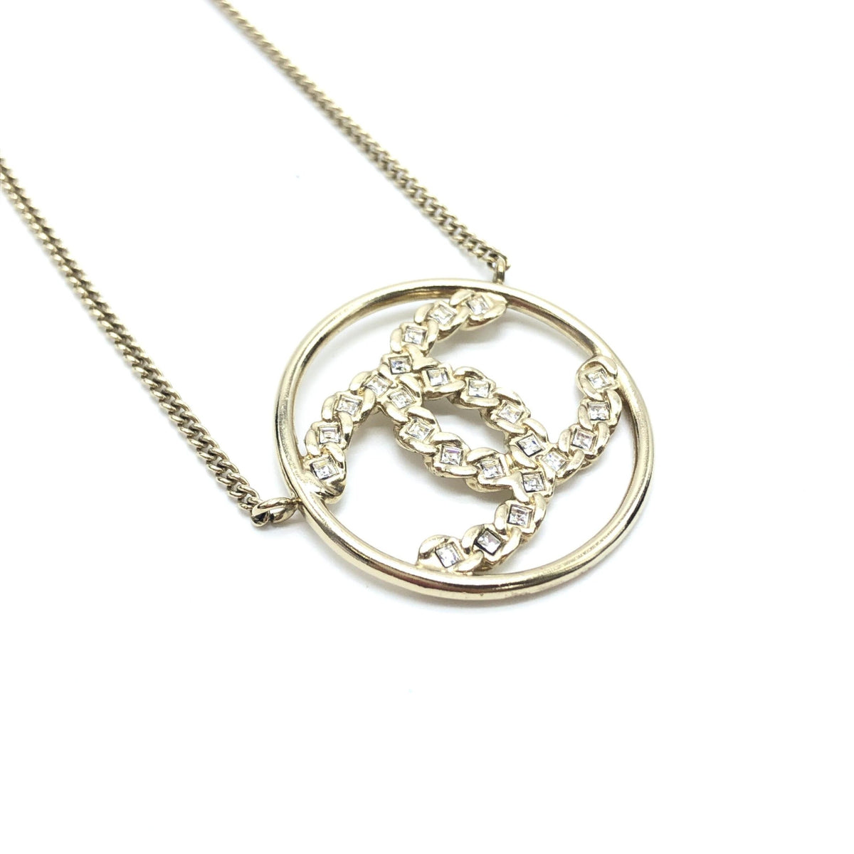 Chanel Gold Tone CC Circle Pendant Necklace